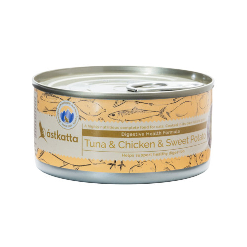(新舊包裝隨機) Astkatta 170g [大270] Tuna & Chicken & Sweet Potato 肉絲保健主食罐 白鰹吞拿魚+雞肉+番薯 腸道護理配方 170克 (低磷) (大番薯)